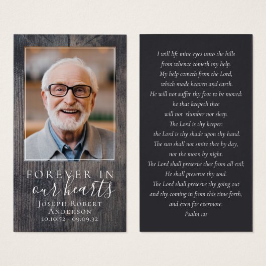 木製写真葬儀記念祈りの言葉カード (正面&裏面)