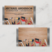 木製卓上の大工の道具 |金属トリム 名刺 (正面/裏面)