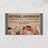 木製卓上の大工の道具 |金属鋼 名刺 (正面)