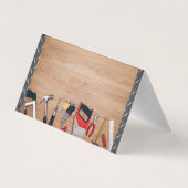 木製卓上の大工の道具 |金属鋼 名刺 (裏面)