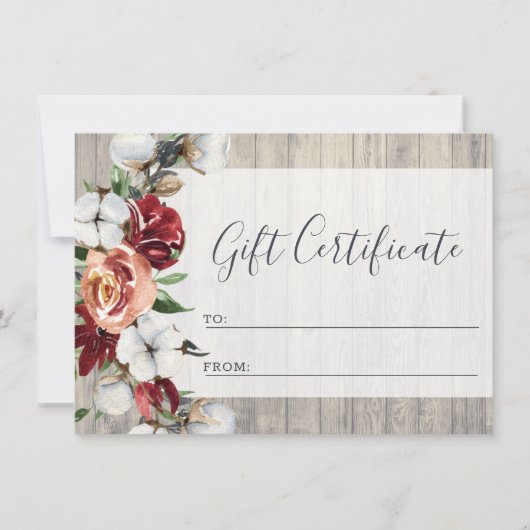 木製南素朴綿のギフト証明書カード 招待状 (正面)