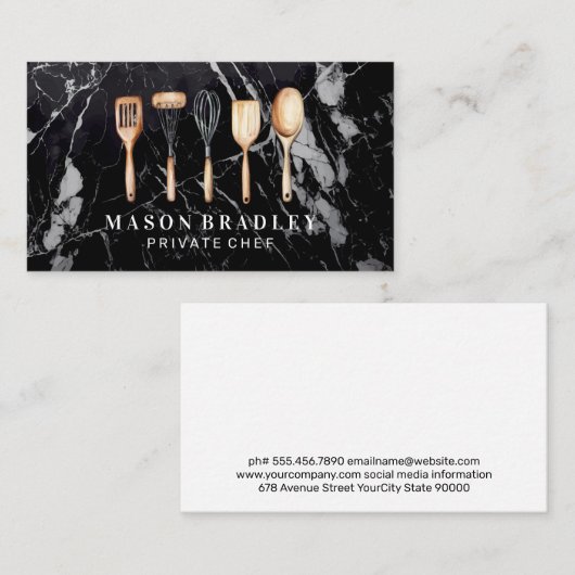木製台所用品イラスト | 黒大理石 名刺 (正面/裏面)