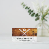 木製大理石 |クロスしたナイフ 名刺 (スタンド正面)