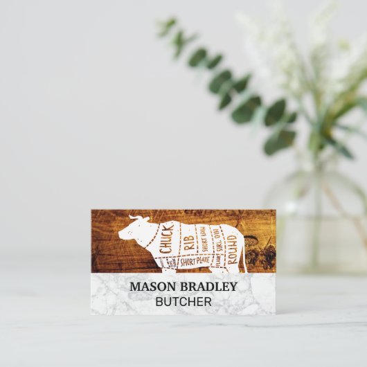 木製大理石 | 牛肉図 名刺 (スタンド正面)