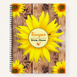 木製料理本レシピ(ひまわり素朴)ヴィンテージ ノートブック