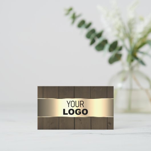 木製板茶色の木目のロゴ金ゴールドデコール 名刺 (スタンド正面)
