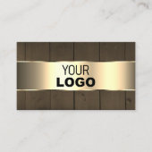 木製板茶色の木目のロゴ金ゴールドデコール 名刺 (正面)
