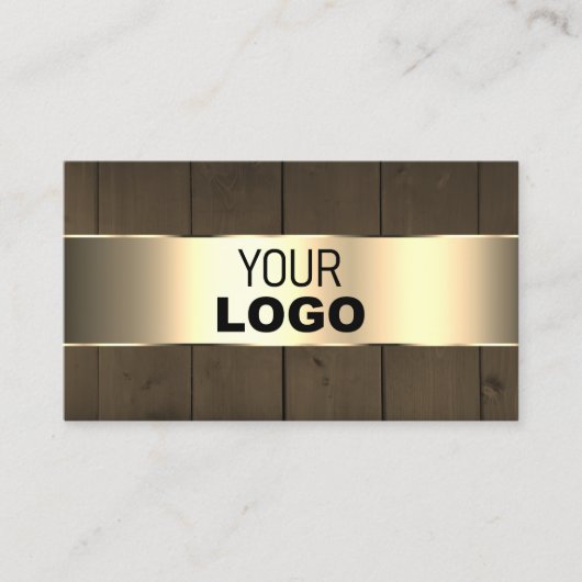 木製板茶色の木目のロゴ金ゴールドデコール 名刺 (正面)