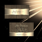 木製板茶色の木目モノグラム金ゴールド 名刺