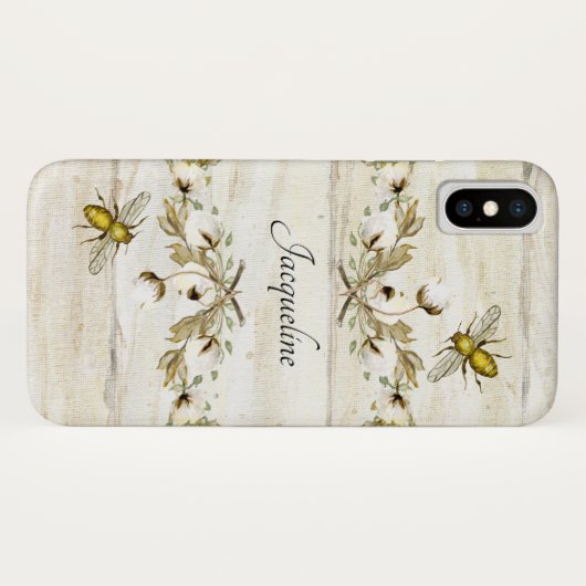 木製板農家の綿のボールnの蜂の水彩画 Case-Mate iPhoneケース (裏面(横))