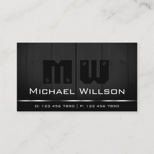 木製板黒木目ホワイトモノグラム 名刺 (正面)