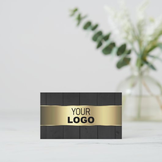 木製板黒木目ロゴと金ゴールドデコール 名刺 (スタンド正面)