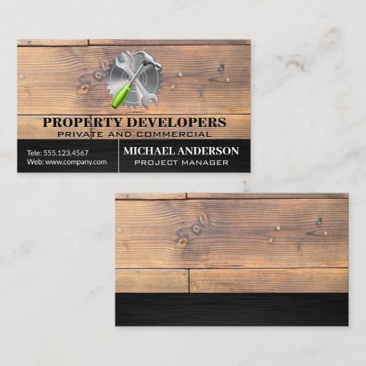 木製板 |ねじ切りハンマー 名刺 (正面/裏面)