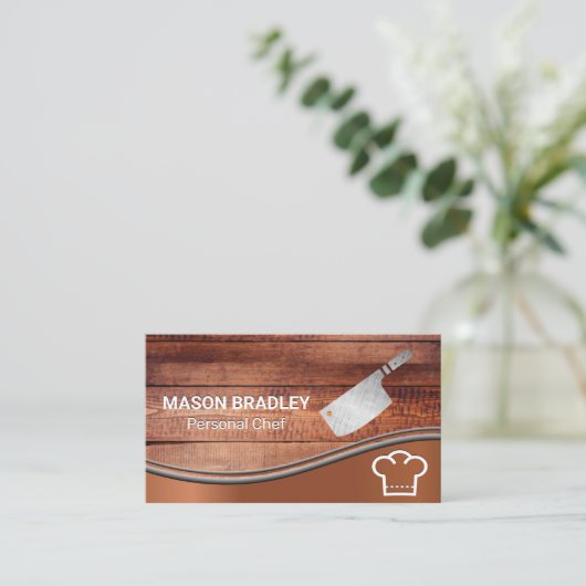 木製板 |シェフハットとナイフ 名刺 (スタンド正面)