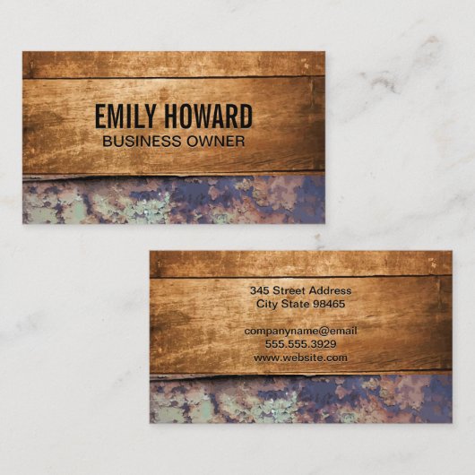 木製板 | 錆びた金属 名刺 (正面/裏面)