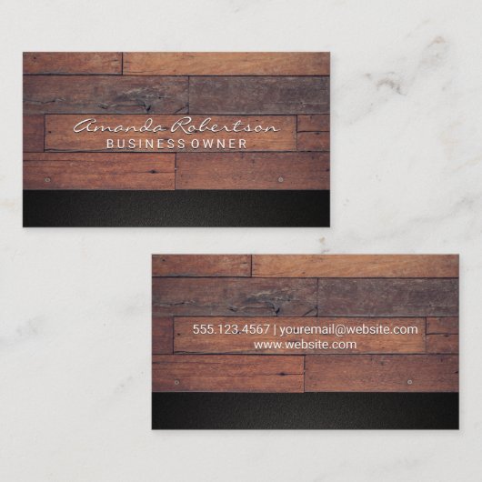 木製板 | 黒のテクスチャ 名刺 (正面/裏面)