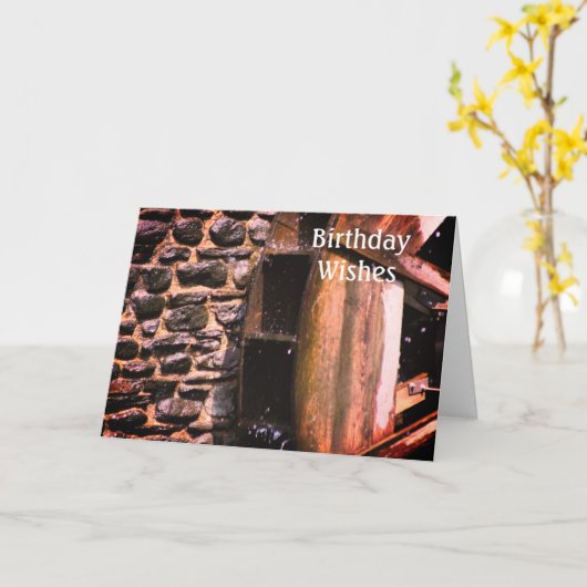 木製水車誕生日 カード (黄色い花)