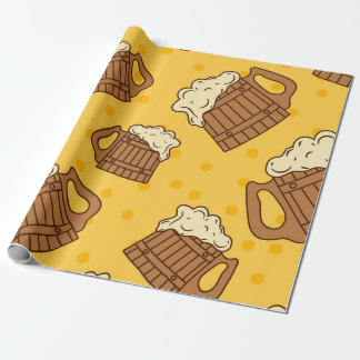 木製泡立ちビール麦酒Pのシームレスパターン ラッピングペーパー