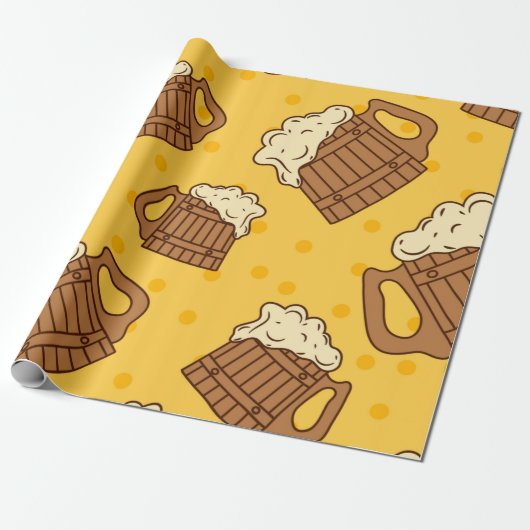 木製泡立ちビール麦酒Pのシームレスパターン ラッピングペーパー (アンロールド)