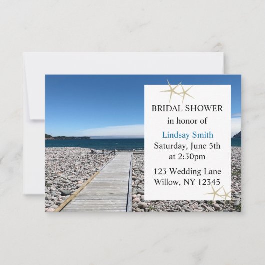 木製波止場海ブライダルシャワー招待 招待状 (正面)