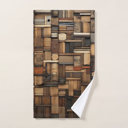 木製版画タイポグラフィとアートコラージュ バスタオルセット (ハンドタオル)