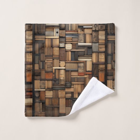 木製版画タイポグラフィとアートコラージュ バスタオルセット (ウォッシュタオル)