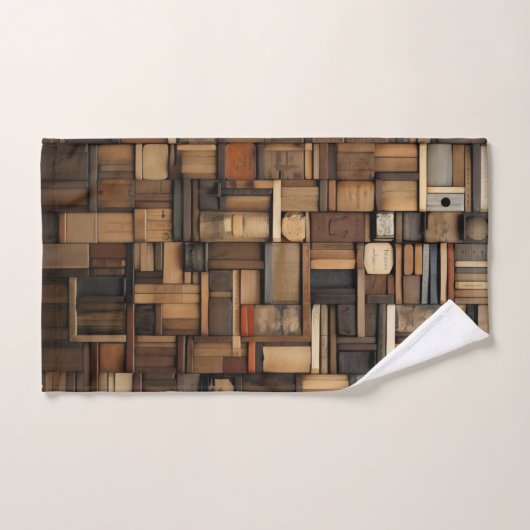 木製版画タイポグラフィとアートコラージュ バスタオルセット (ハンドタオル)