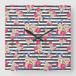 木製犬の引っ張りおもちゃのパターン スクエア壁時計