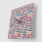 木製犬の引っ張りおもちゃのパターン スクエア壁時計 (傾斜)