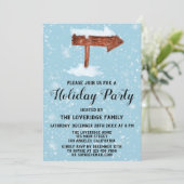 木製看板 & 白い雪のクリスマスホリデーパーティー 招待状 (スタンド正面)