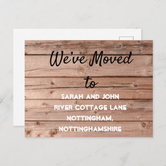 木製素朴で我々は新しい家の告知を移した 案内ポストカード (正面/裏面)