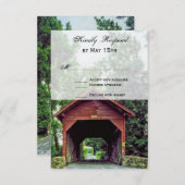木製素朴のカバードブリッジ結婚式のRSVPカード 出欠カード (正面/裏面)
