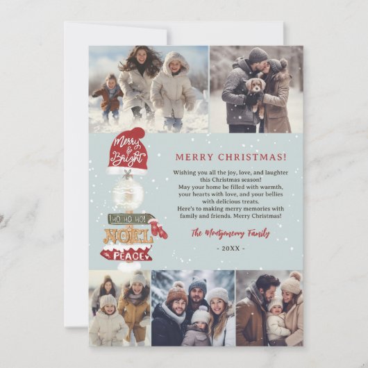 木製素朴のサインスクリプトのクリスマス5の写真 シーズンカード (正面)