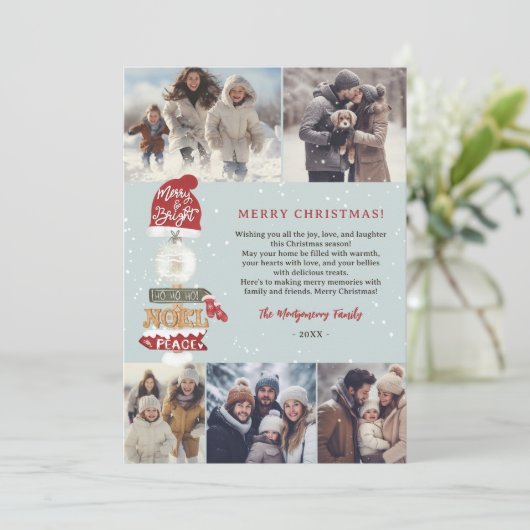 木製素朴のサインスクリプトのクリスマス5の写真 シーズンカード (スタンド正面)