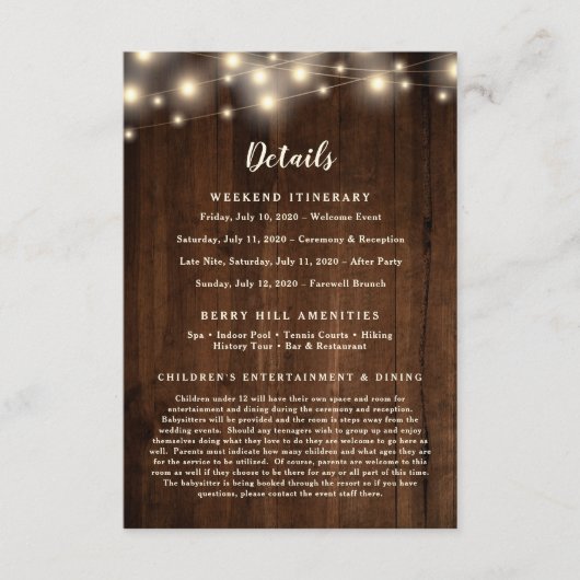 木製素朴のストリングライトの着側詳細 エンクロージャーカード (正面)