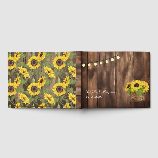 木製素朴のストリングライトひまわ結婚り ゲストブック (全面)