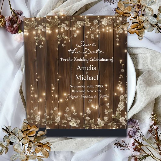 木製素朴のストリングライト白フローラ セーブザデート