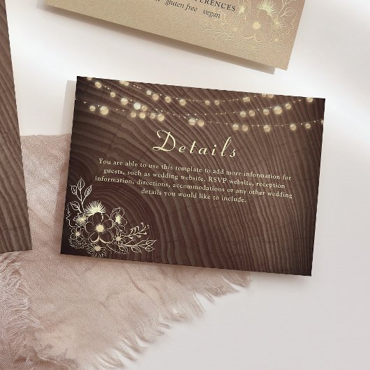 木製素朴のストリングライト結婚の詳細カード エンクロージャーカード