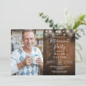 木製素朴のストリングライト退職パーティー写真 招待状 (スタンド正面)