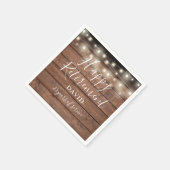 木製素朴のストリングライト退職パーティー スタンダードカクテルナプキン (角)