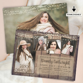 木製素朴のストリングライト5写真卒業 招待状