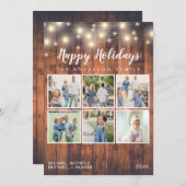 木製素朴のストリングライト6フォトコラージホリデー シーズンカード (正面/裏面)