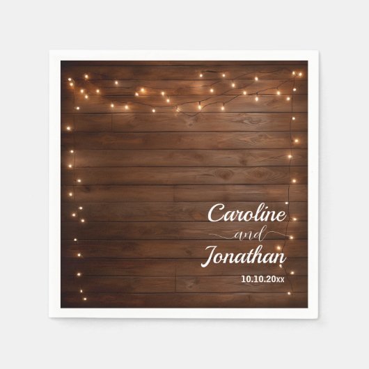 木製素朴のストリングラ結婚イト スタンダードカクテルナプキン (正面)