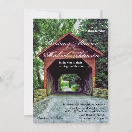 木製素朴の屋根付き橋結婚式招待状 招待状 (正面)