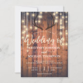 木製素朴の文字列ライトアントラー結婚のQRコード 招待状 (正面)