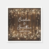 木製素朴の文字列ライト白いフローラの結婚数 スタンダードカクテルナプキン (正面)