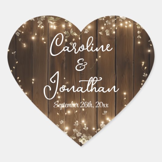 木製素朴の文字列ライト白いフローラの結婚数 ハートシール (正面)