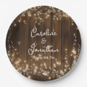 木製素朴の文字列ライト白いフローラの結婚数 ペーパープレート (正面)