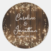 木製素朴の文字列ライト白いフローラの結婚数 ラウンドシール (正面)