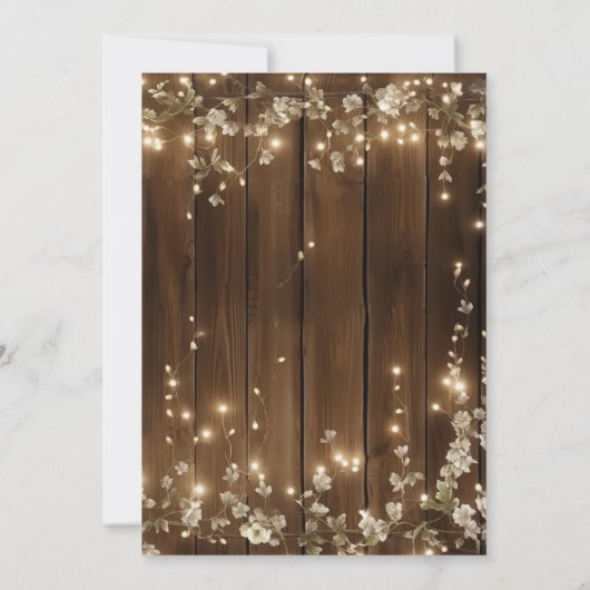 木製素朴の文字列ライト白いフローラの結婚数 招待状 (裏面)